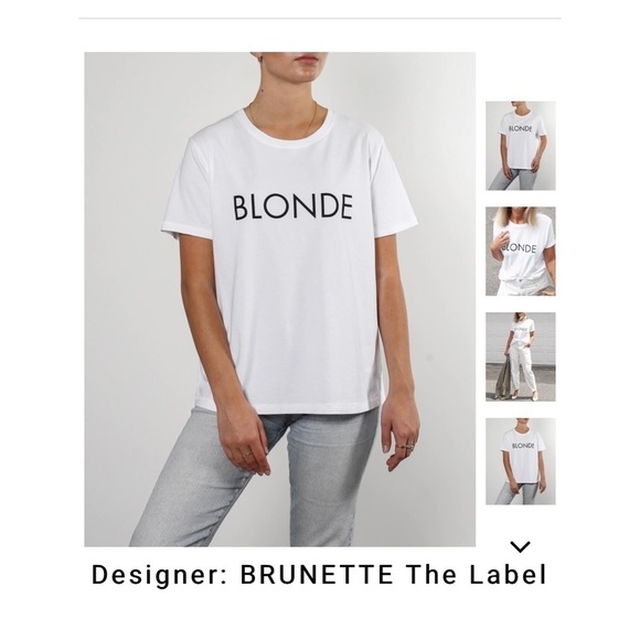 Brunette The Label “Blonde” Classic Crewneck Tee-Shirt, White & Black Size XS-S - Picture 2 of 8